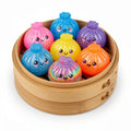 Dumpling Squishy - glitter-filled kawaii dumpling stress balls in a bamboo steamer basket
